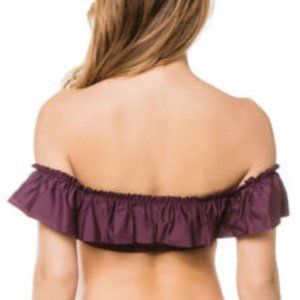 Bleu Rod Beattie Off-Shoulder Ruffle Flounce Bikini Top - Aubergine